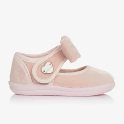 Girls Pink Velvet Bow Shoes