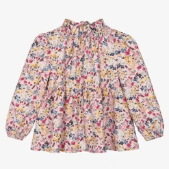 Girls Pink Viscose Floral Blouse