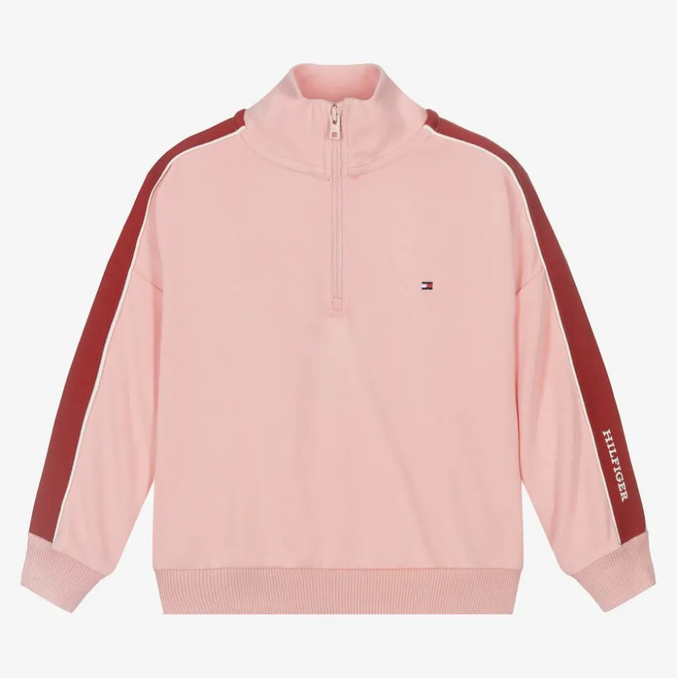 Girls Pink Viscose Half-Zip Sweatshirt