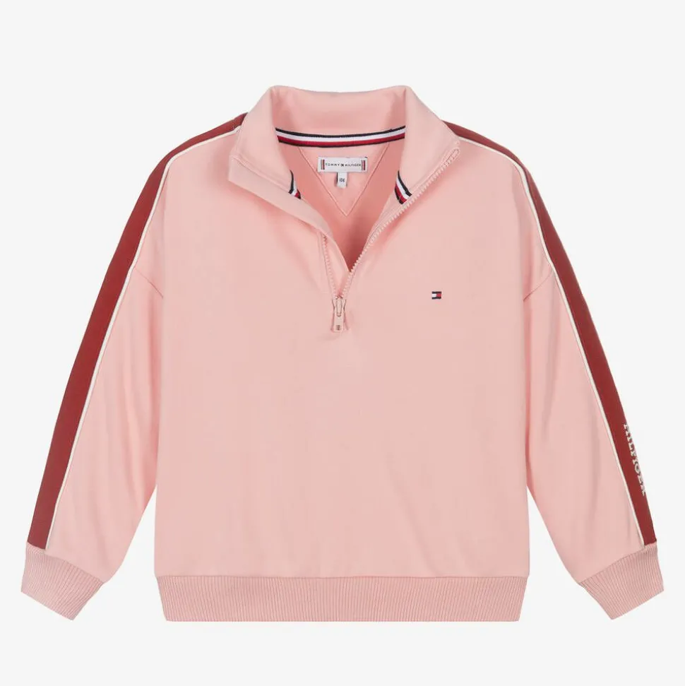 Girls Pink Viscose Half-Zip Sweatshirt