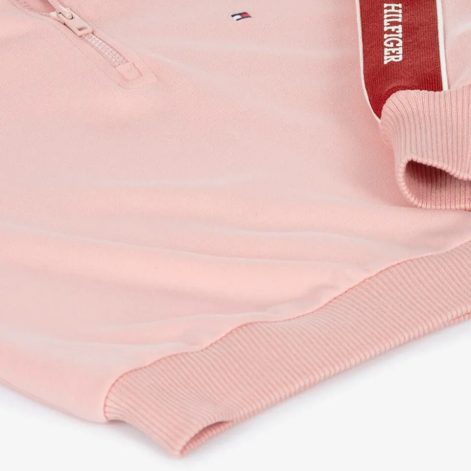 Girls Pink Viscose Half-Zip Sweatshirt