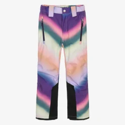 Girls Pink Wavy Rainbow Ski Trousers