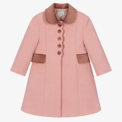 Girls Pink Wool & Velvet Coat