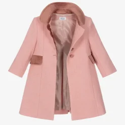 Girls Pink Wool & Velvet Coat