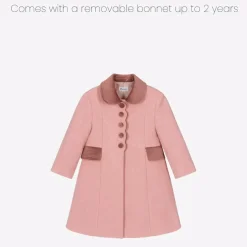 Girls Pink Wool & Velvet Coat
