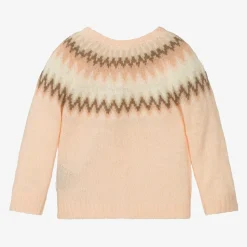 Girls Pink Wool Fair Isle Cardigan