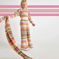 Girls Pink Wool Knit Zigzag Scarf