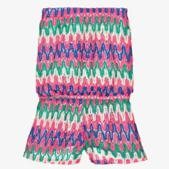 Girls Pink Zigzag Crochet Lace Jumpsuit (UV50)
