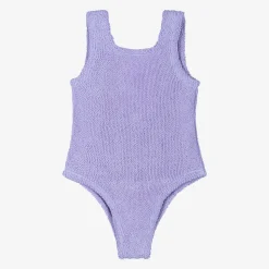 Girls Purple Bow Crinkle Swimsuit