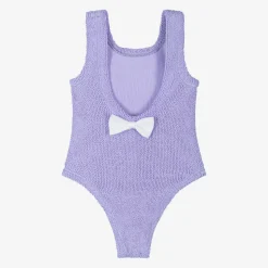 Girls Purple Bow Crinkle Swimsuit