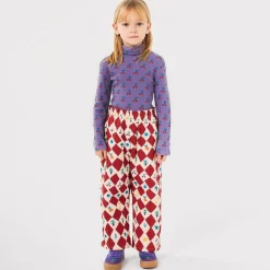 Girls Purple Cotton Cherry Print Roll Neck