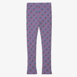 Girls Purple Cotton Cherry Print Leggings