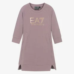 Girls Purple Cotton EA7 Sweatshirt Dress