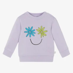 Girls Purple Cotton Flower Sweatshirt