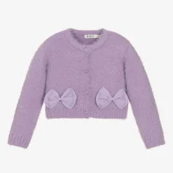 Girls Purple Fluffy Knit Cardigan