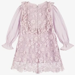 Girls Purple Guipure Floral Lace Dress