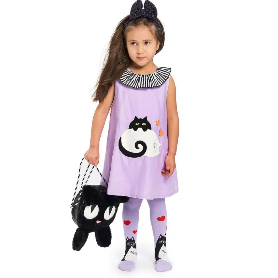 Girls Purple Organic Cotton Cat Tights