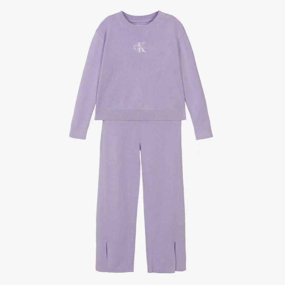 Girls Purple Organic Cotton Knitted Tracksuit