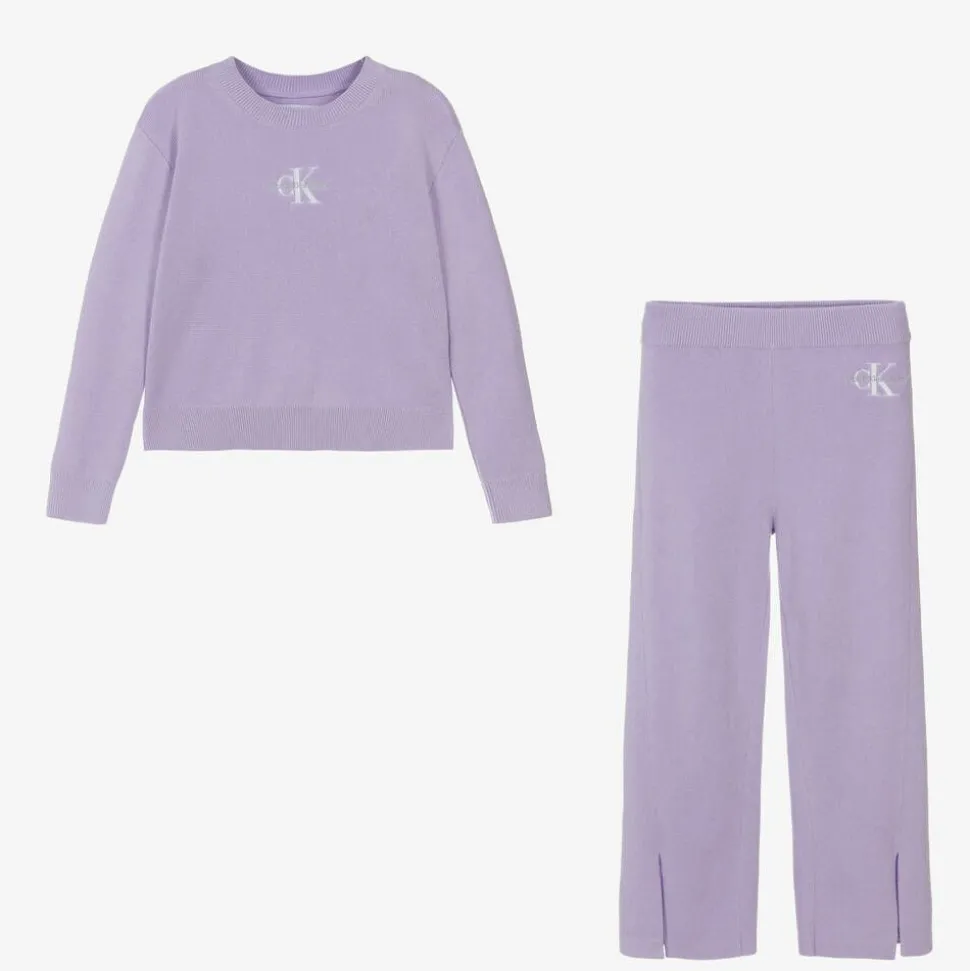Girls Purple Organic Cotton Knitted Tracksuit