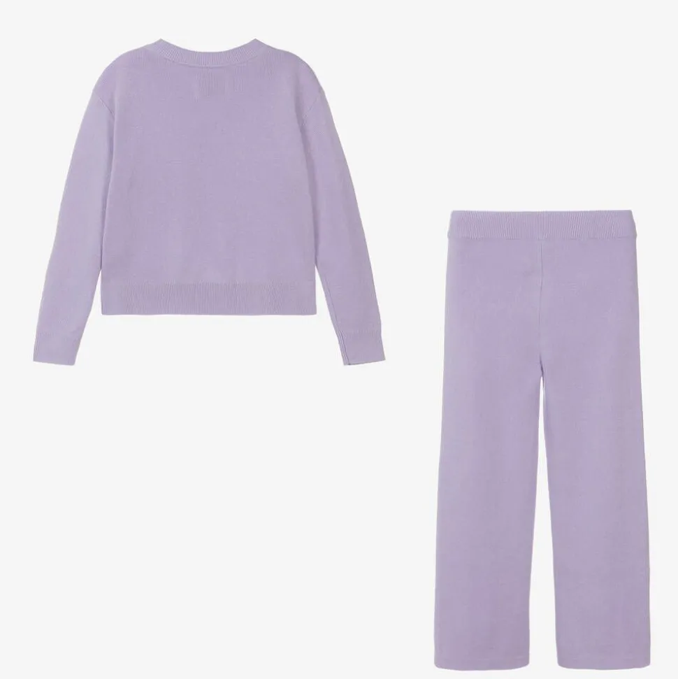 Girls Purple Organic Cotton Knitted Tracksuit