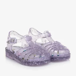 Girls Purple Star Glitter Jelly Sandals