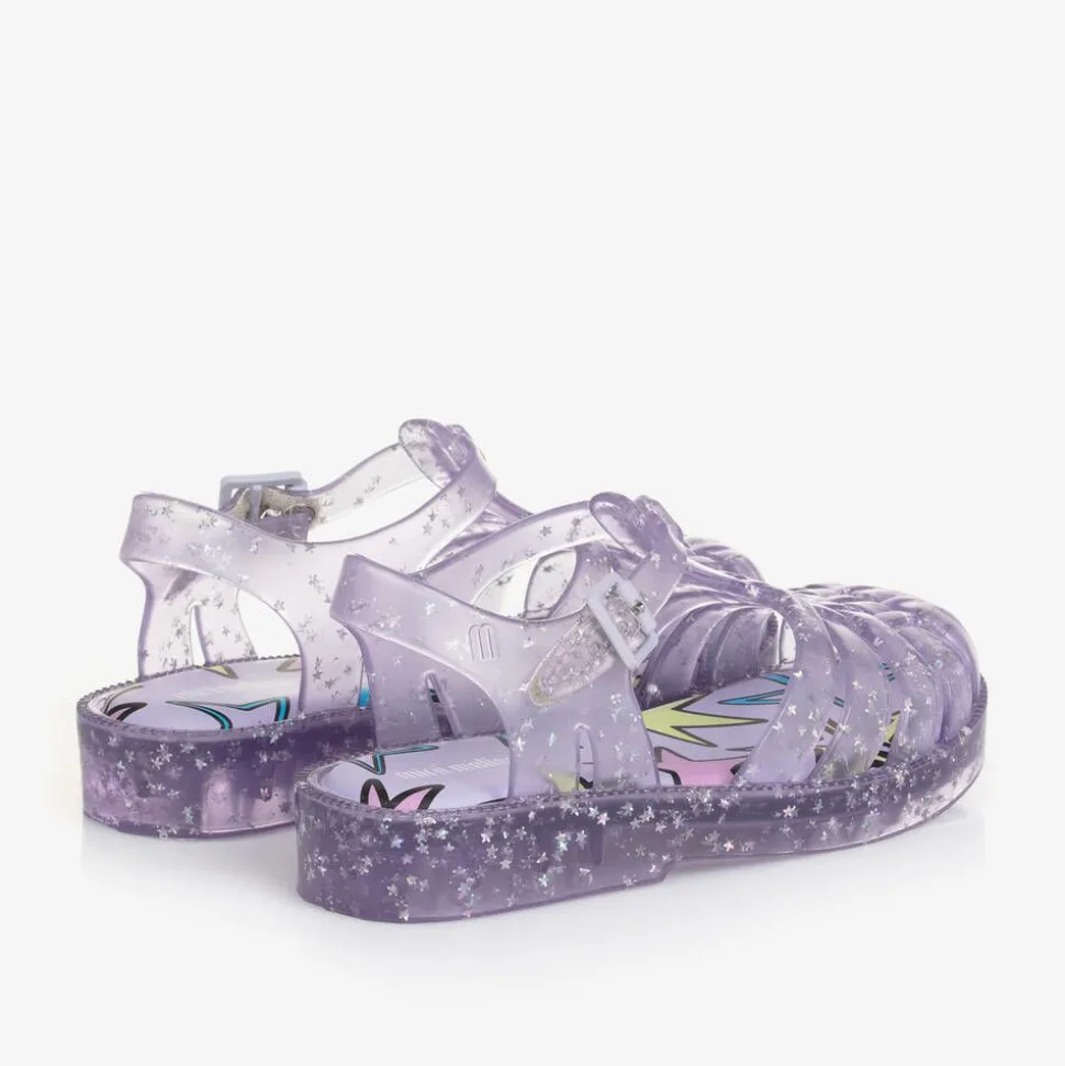 Girls Purple Star Glitter Jelly Sandals