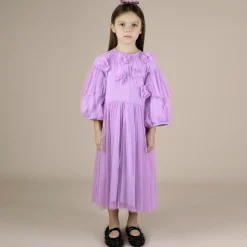 Girls Purple Tulle Flowers Dress