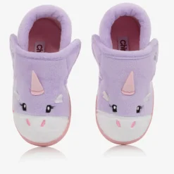Girls Purple Unicorn Velcro Slippers