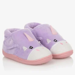 Girls Purple Unicorn Velcro Slippers
