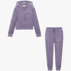 Girls Purple Velour Tracksuit