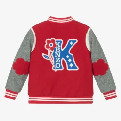 Girls Red & Grey K Flower Varsity Jacket
