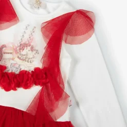 Girls Red & White Cotton Leggings Set