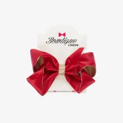 Girls Red & Gold Satin Bow Hair Clip (11cm)