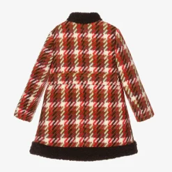Girls Red Check Wool Coat