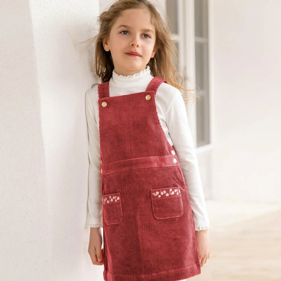 Girls Red Corduroy Pinafore Dress
