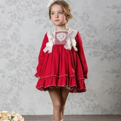 Girls Red Cotton & Lace Dress
