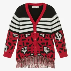 Girls Red Cotton & Wool Knit Cardigan