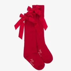 Girls Red Cotton Bow Socks