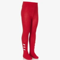 Girls Red Cotton Bow Tights