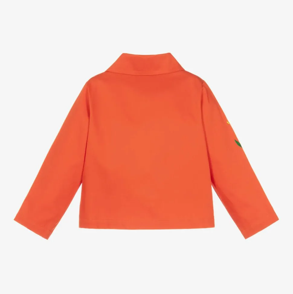 Girls Red Cotton Embroidered Flower Jacket