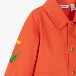 Girls Red Cotton Embroidered Flower Jacket