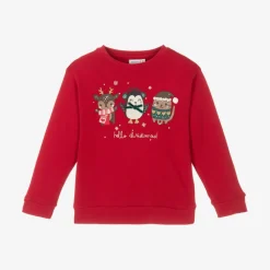 Girls Red Cotton Festive Sweatshirt