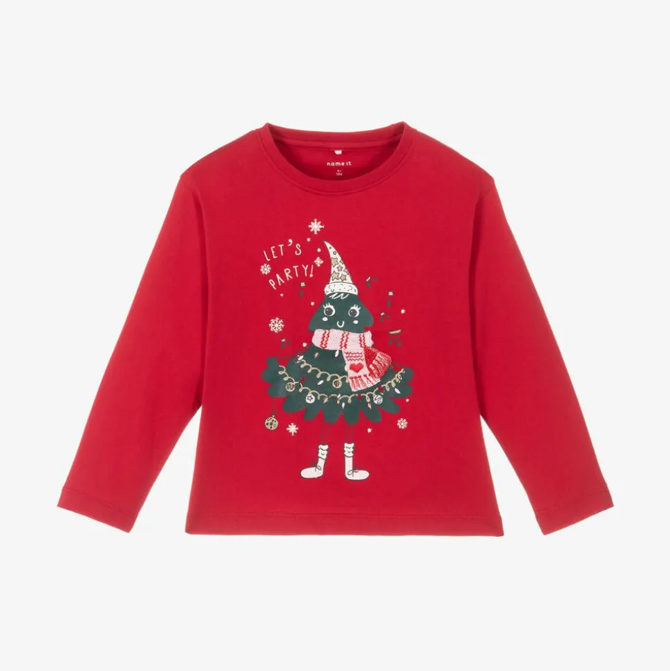 Girls Red Cotton Festive Top