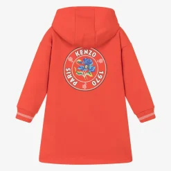 Girls Red Cotton Hooded Sweatshirt Dress