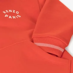 Girls Red Cotton Hooded Sweatshirt Dress