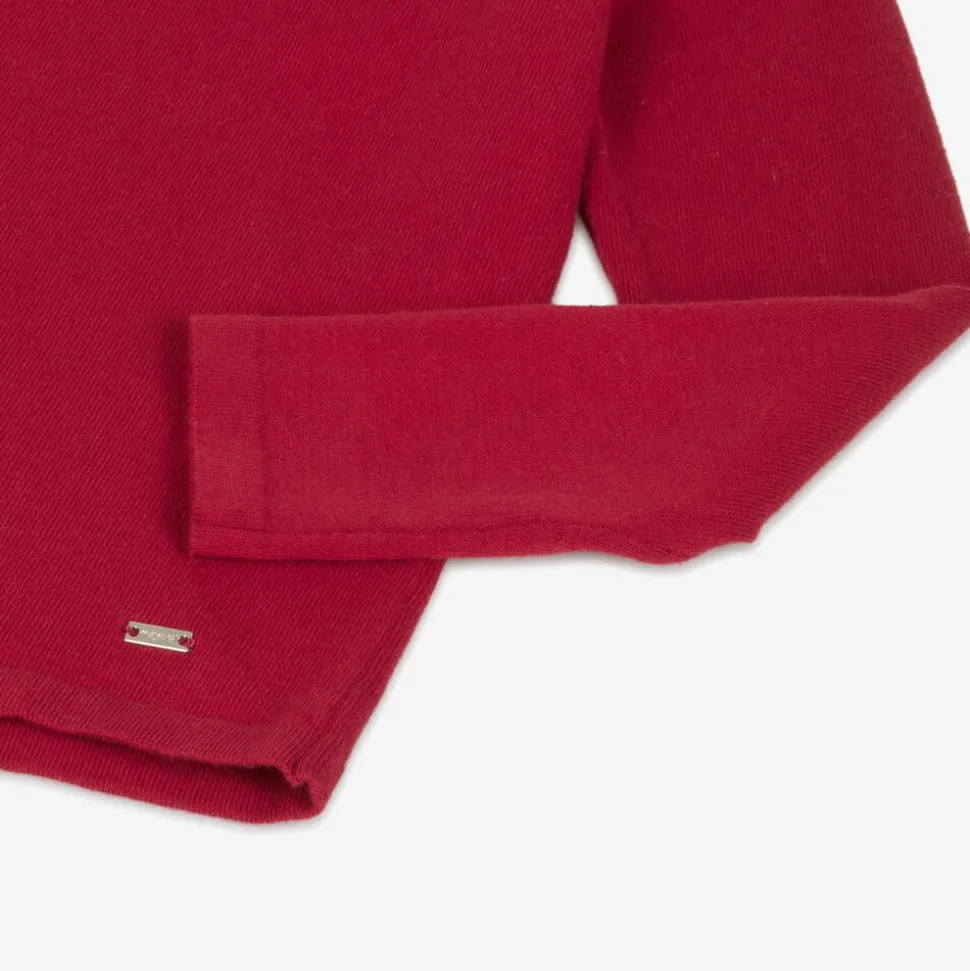 Girls Red Cotton Knit Roll Neck Sweater