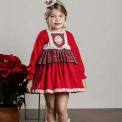 Girls Red Cotton Tartan Dress