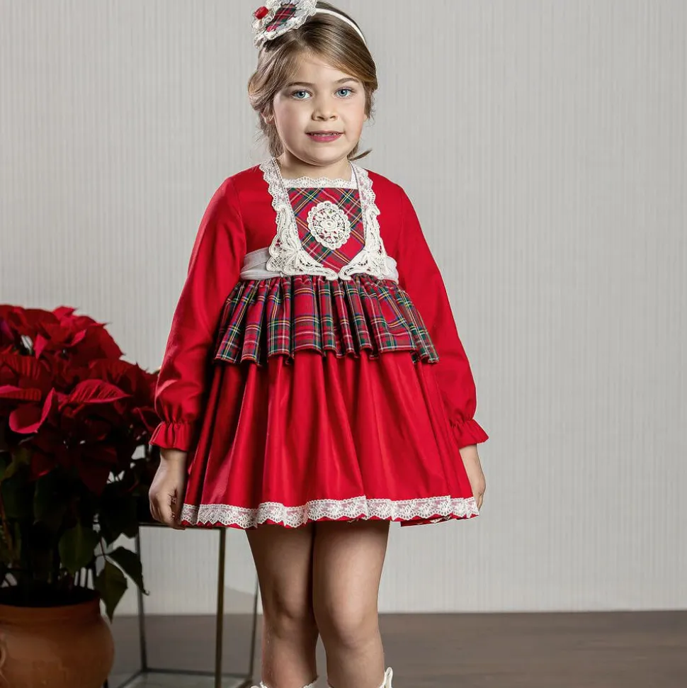 Girls Red Cotton Tartan Dress