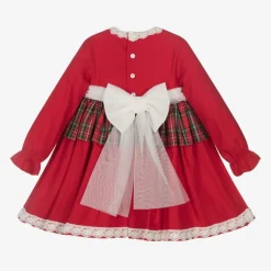 Girls Red Cotton Tartan Dress