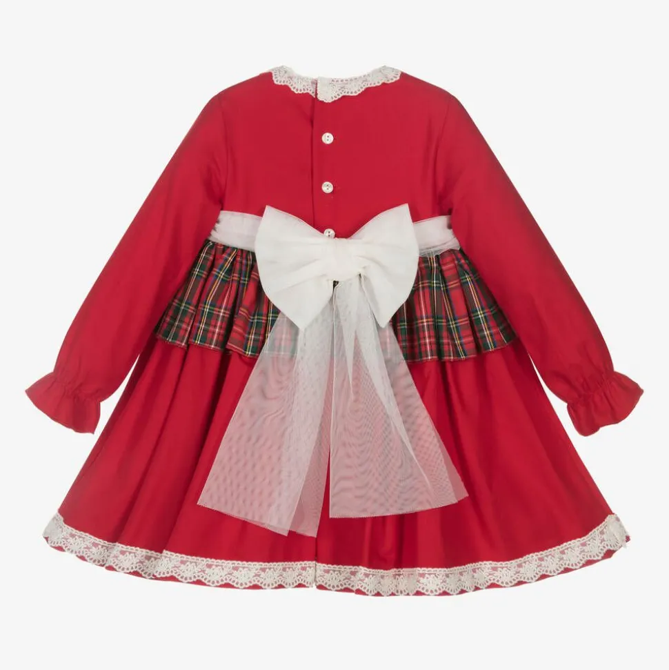 Girls Red Cotton Tartan Dress